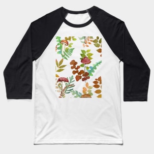 Fall leaves, red mushrooms seamless pattern. Fly agarics watercolor botanical illustration. Autumn woodland fantasy Baseball T-Shirt